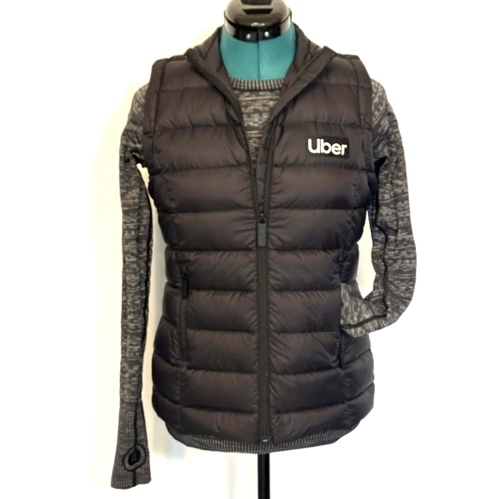 Uber Vest Womens Small Black Quilted Down Puffer Full Zip Logo Limited Edition — image 5 of 8
